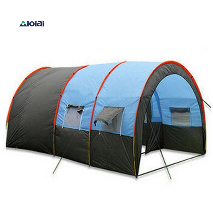 AIOIAI One hall 2 bedroom 480*310*210cm big doule layer tunnel tent 5-10 person outdoor camping family party Tent