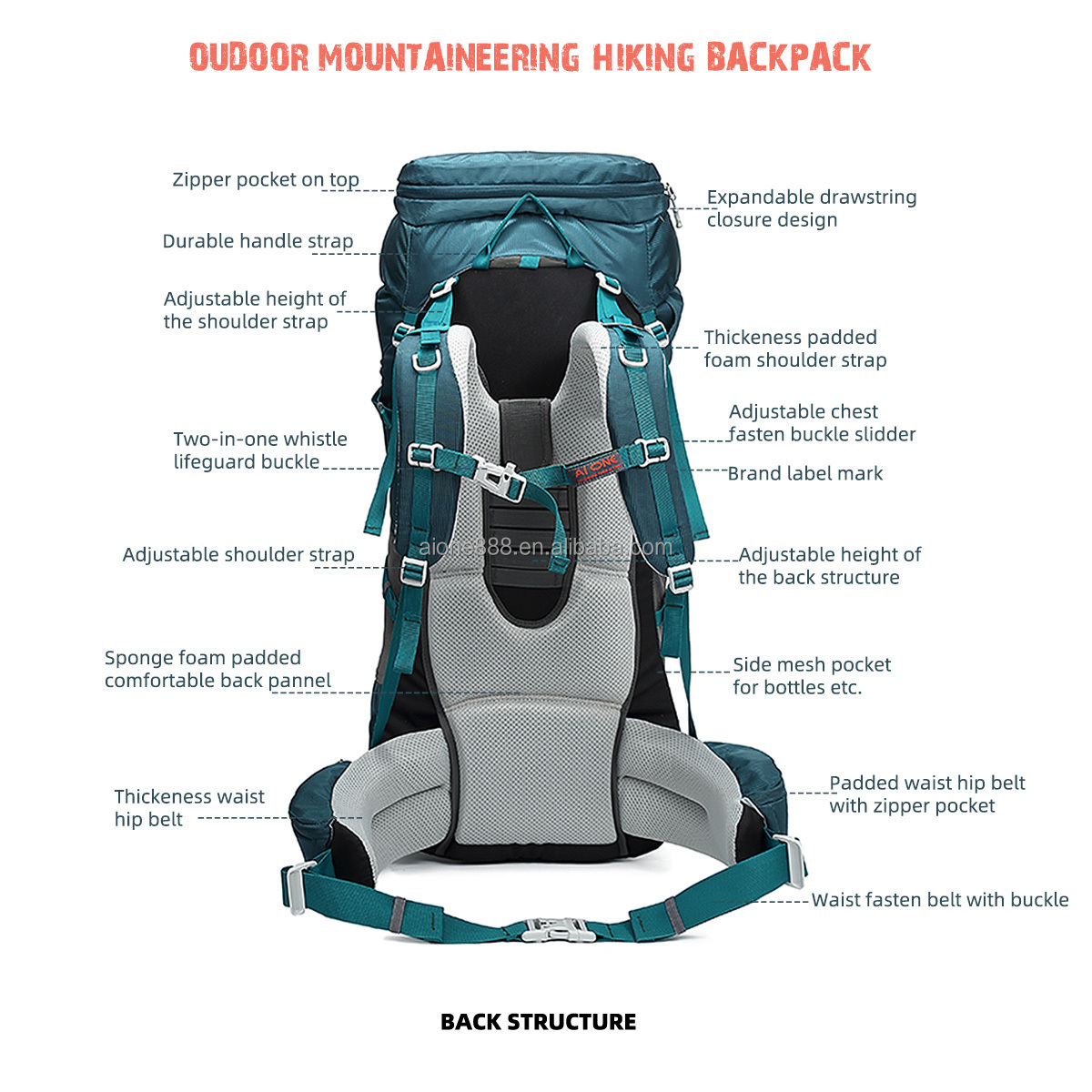 outdoor sports waterproof hiking backpack bags custom logo large capacity backpacking ergonomic carrier hiking backpack 80l