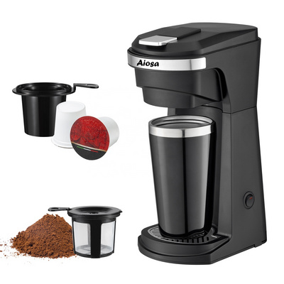 Aiosa Single Serve 2 in 1 k cup coffee maker can use k cup capsule and ground coffee