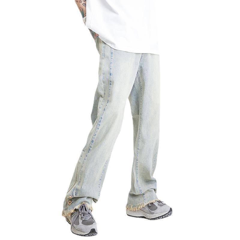 AIPA 2022 High Quality Us Washed Ripped Mens Denim Jeans Blank Loose Micro Flared Jeans Wholesale