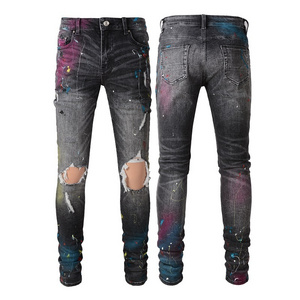 AIPA Factory Wholesale Custom Skinny For Stacked Straight Leg Baggy Men's Denim Ripped Jeans