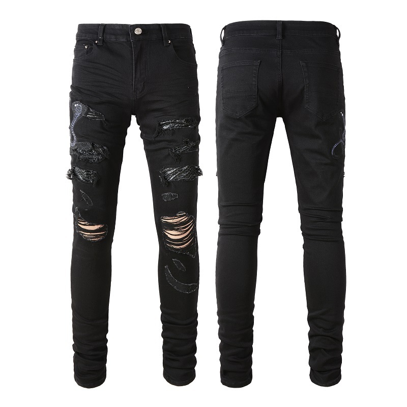 AIPA Classic Design Black Denim Jeans Straight Fit Hip Hop Crazy Ripped Jeans Pants Men