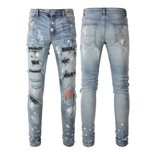 AIPA Rhinestone Slim For Dropshipping Custom Second Ripped  Men Patches Jeans