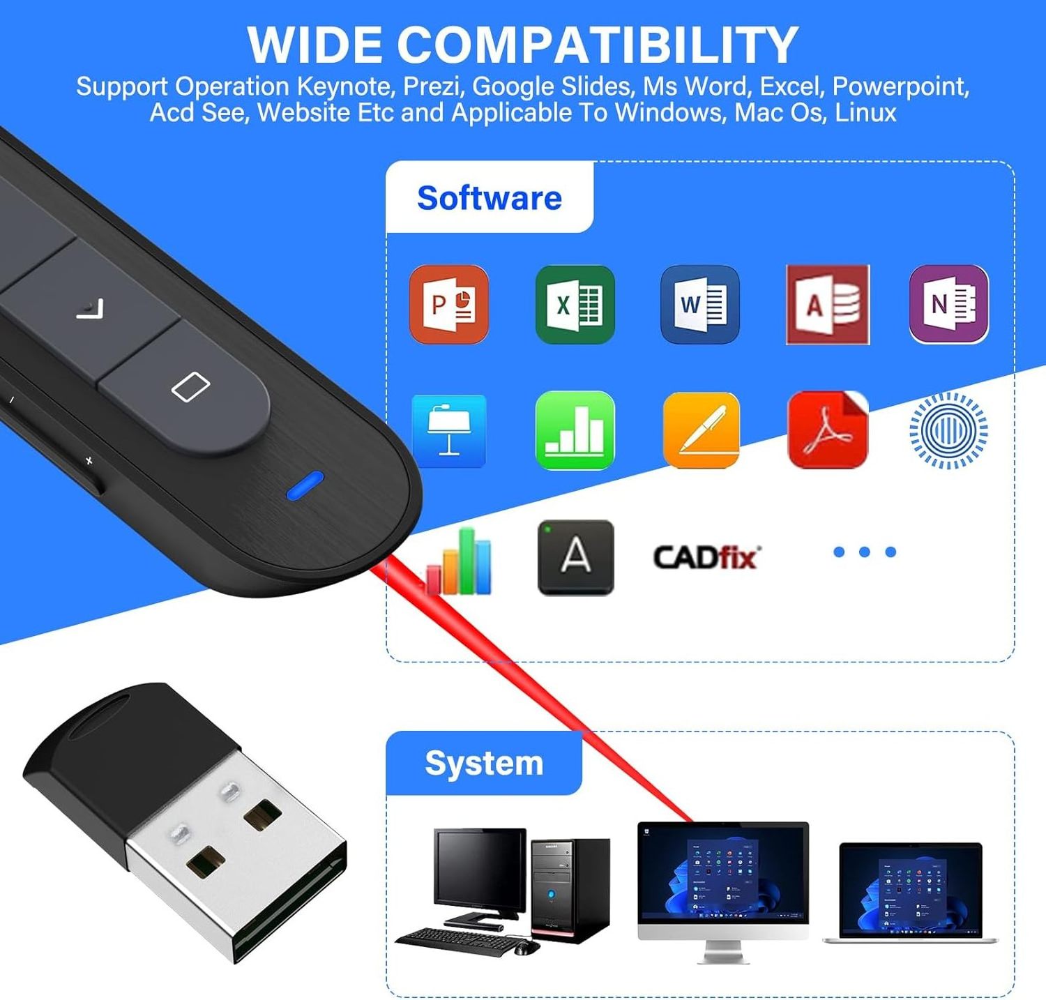 Wireless Presenter with Laser Pointer Red Wireless Presentation Pointer Laser Wireless Presenters PPT Controller