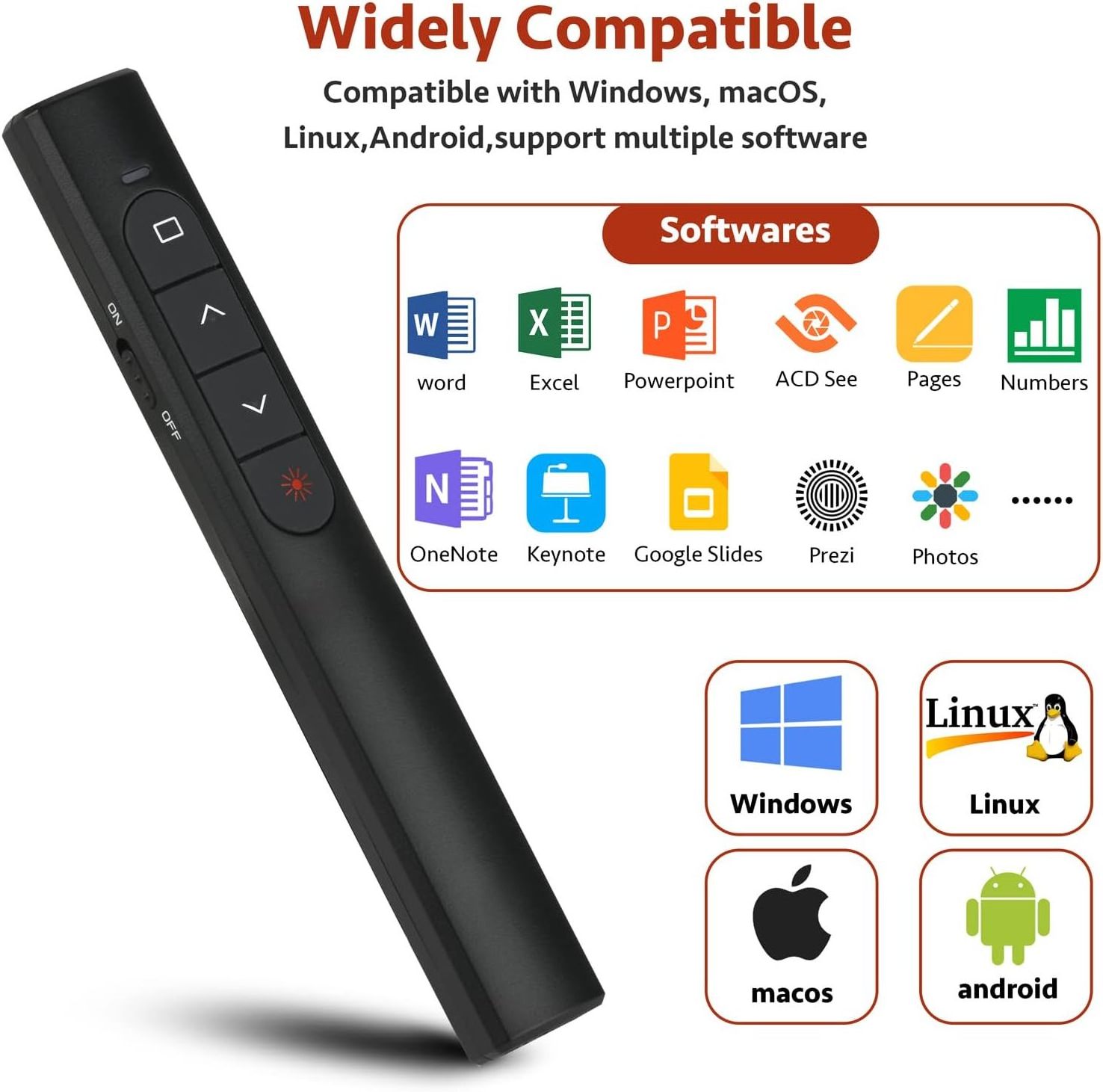 USB-C/USB-A Laser Pointer for Presentation Clicker PowerPoint Wireless Presenter Remote Smart Board Slide show clicker