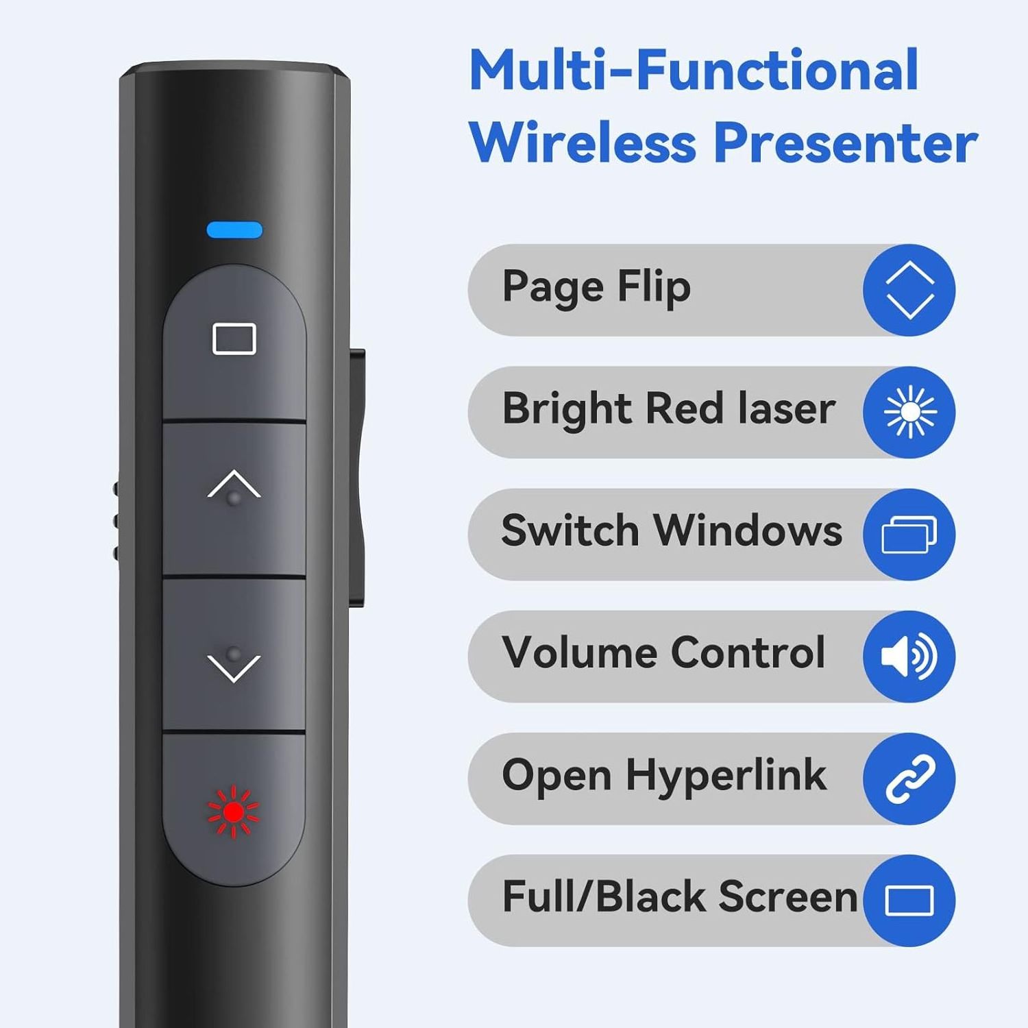 Presentation Clicker, 100 Feet Wireless Presentation Remote Control, USB A/Type-C 2 in 1 Slides Clicker