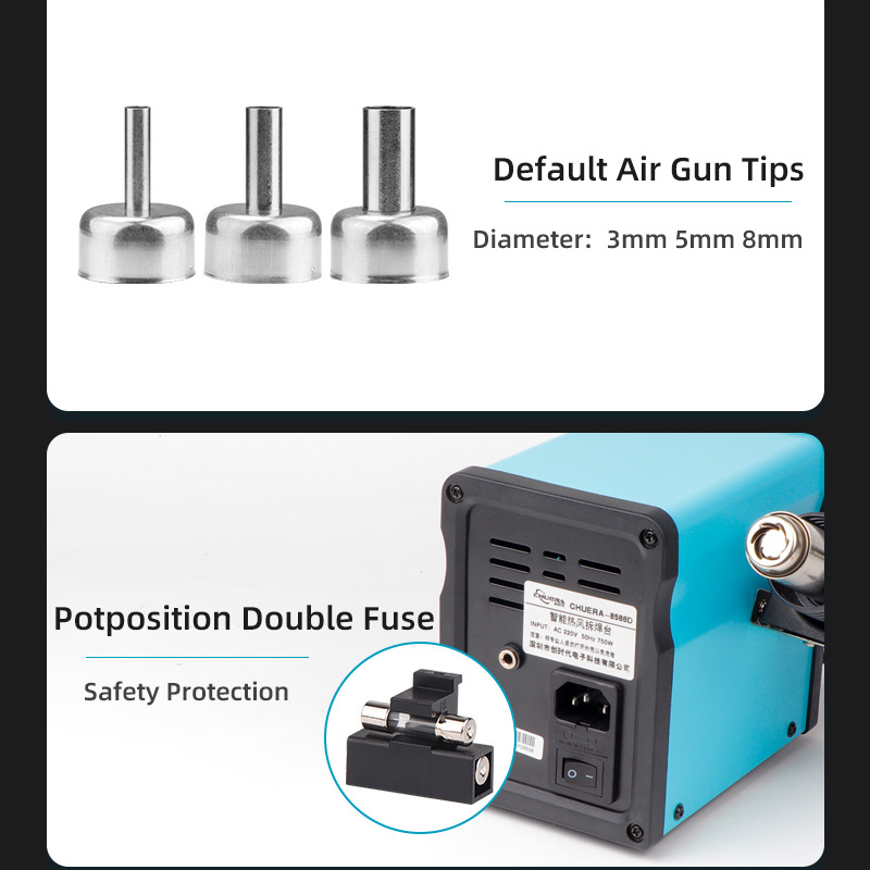 Factory Directly Supply 8586D Rework station 780W Hot Air and soldering iron 2 In 1 Desoldering Station