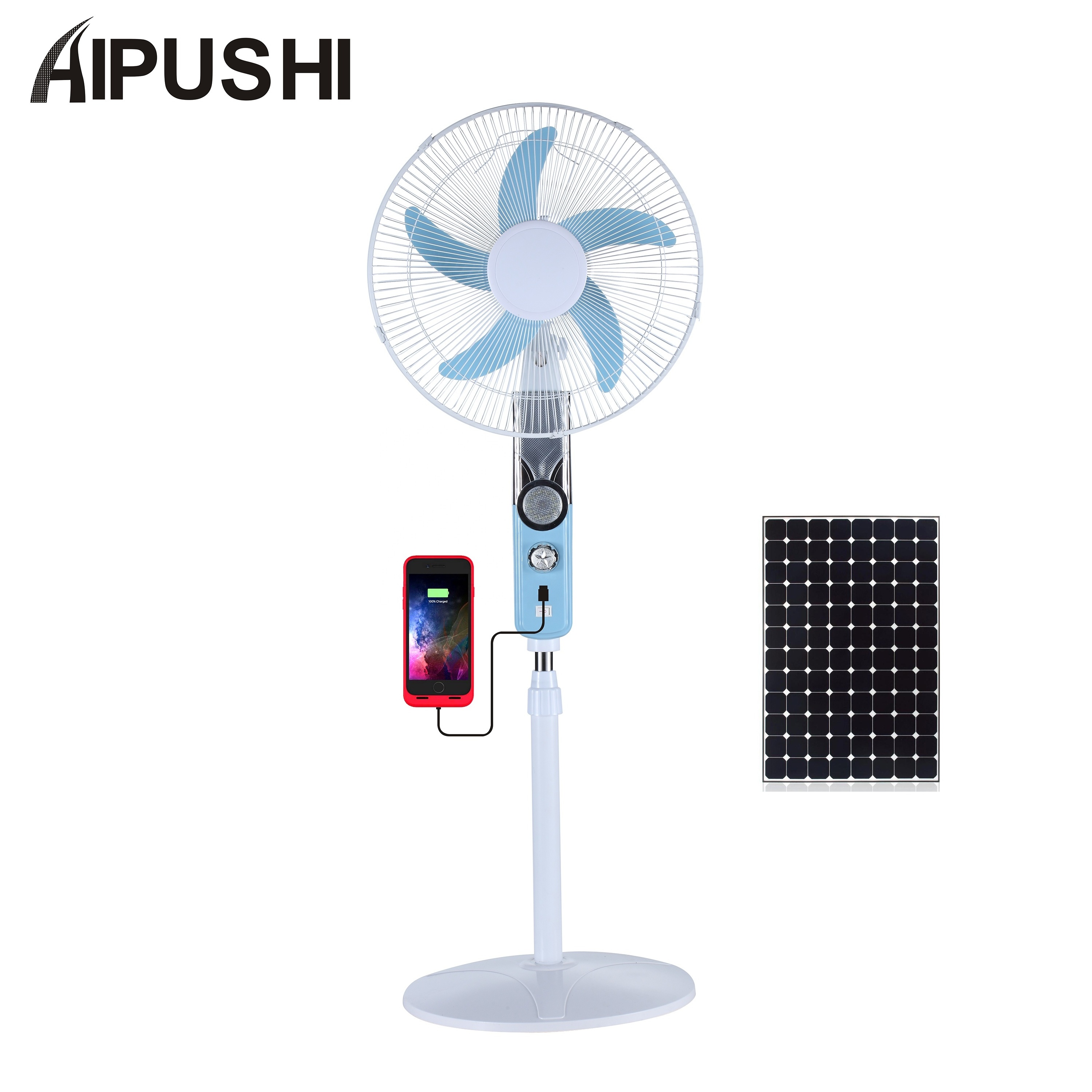 Air Cooling Appliance Electric Solar Rechargeable Battery Pedestal Stand Fan With USB Mobile Charge LED light