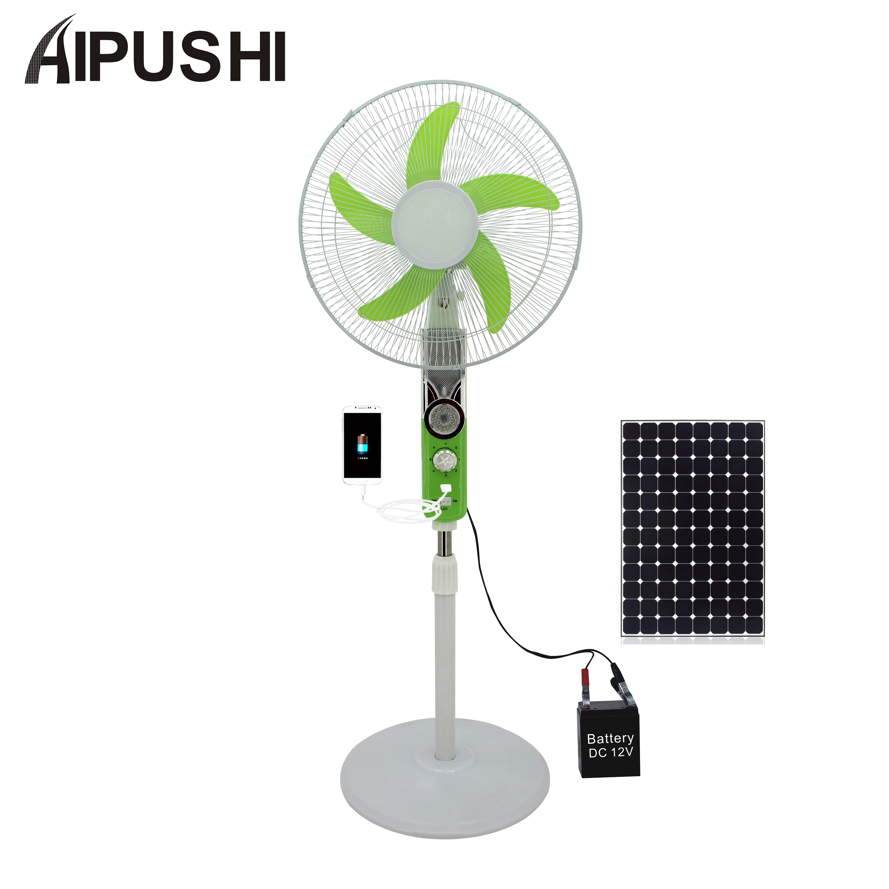 Air Cooling Appliance Electric Solar Rechargeable Battery Pedestal Stand Fan With USB Mobile Charge LED light