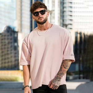 Sports Corduroy Loose T-shirt Summer Crewneck Running mens oversize t shirt