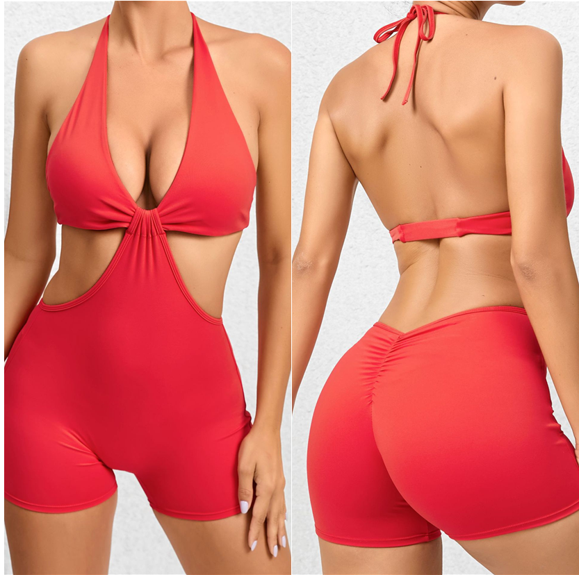 Women's Solid Color Sleeveless Sports Bodysuit Yoga Bodysuit Sexy Backless Bodysuit