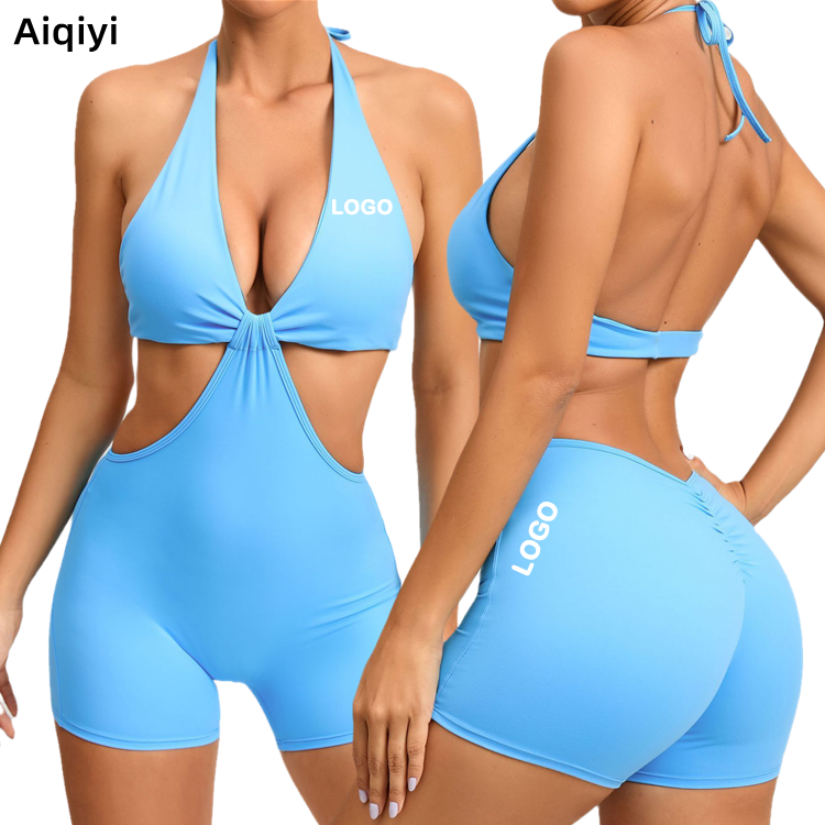 Women's Solid Color Sleeveless Sports Bodysuit Yoga Bodysuit Sexy Backless Bodysuit