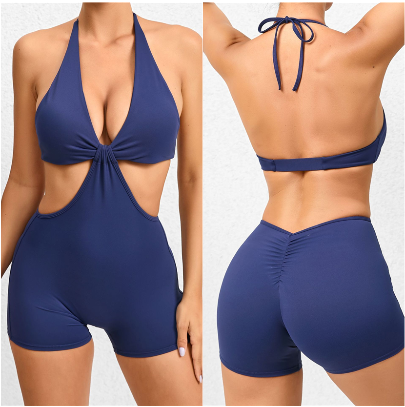 Women's Solid Color Sleeveless Sports Bodysuit Yoga Bodysuit Sexy Backless Bodysuit