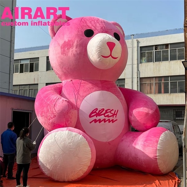 Popular pink inflatable plush bear, cute inflatable Christmas bear for advertising Windows