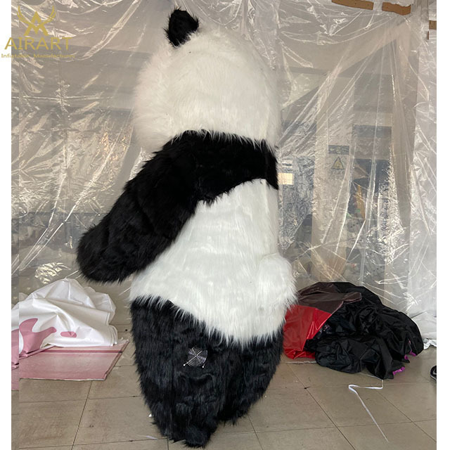 adult size long fur inflatable panda costume mascot for sale