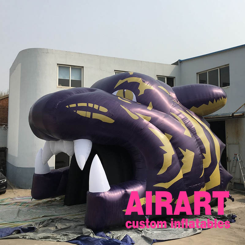 A6 Sports event decoration inflatable tiger head channel, printing logo inflatable soccer tunnel for props A03