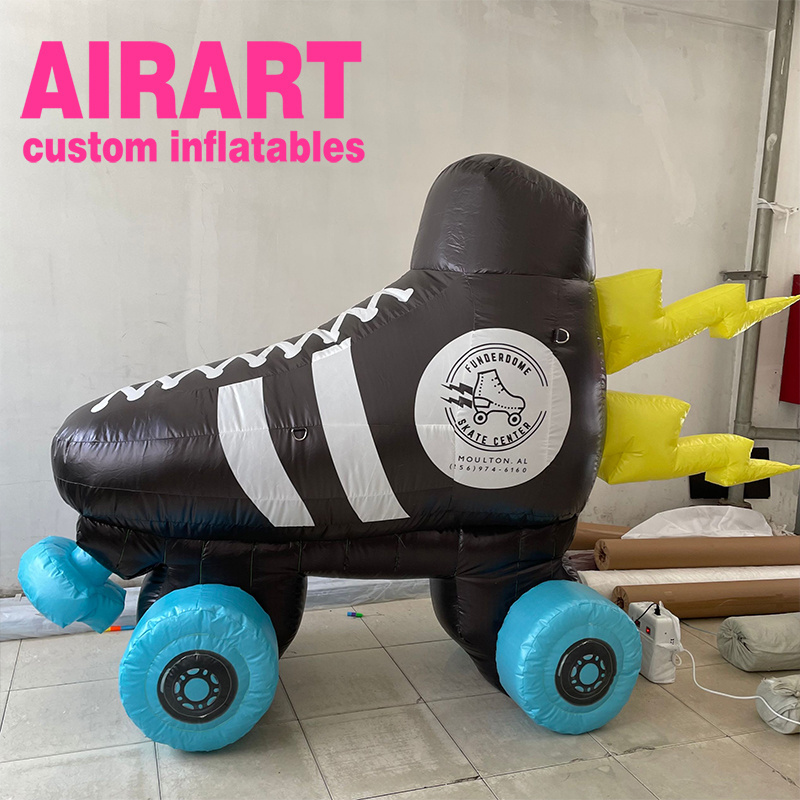 A6 shop outside decoration black inflatable Roller skates balloon, Gymnasium advertising big size inflatable shoes model