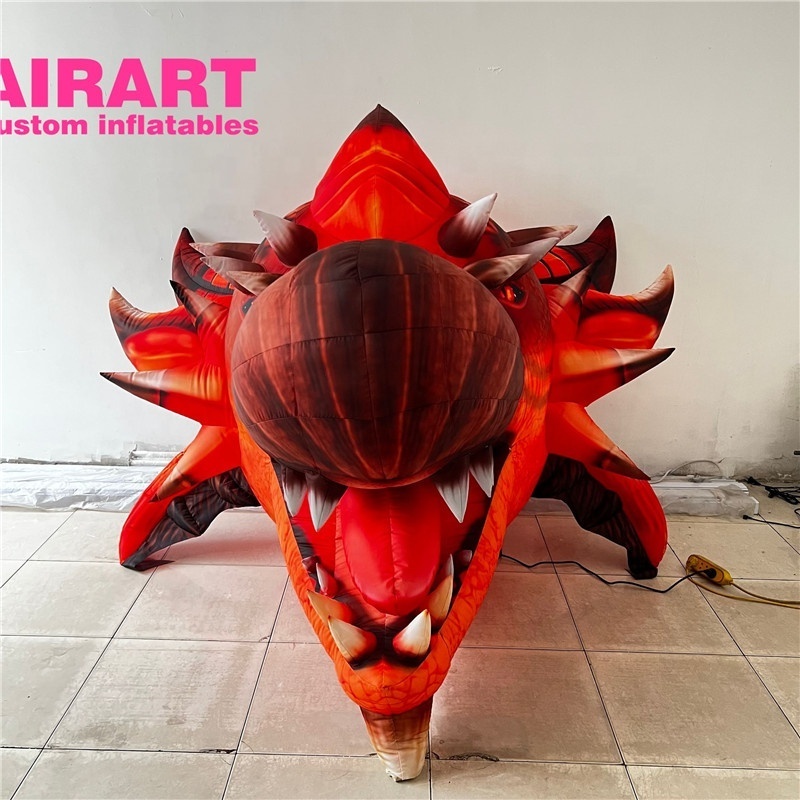 party decoration realistic inflatable dragon head, red inflatable dragons head