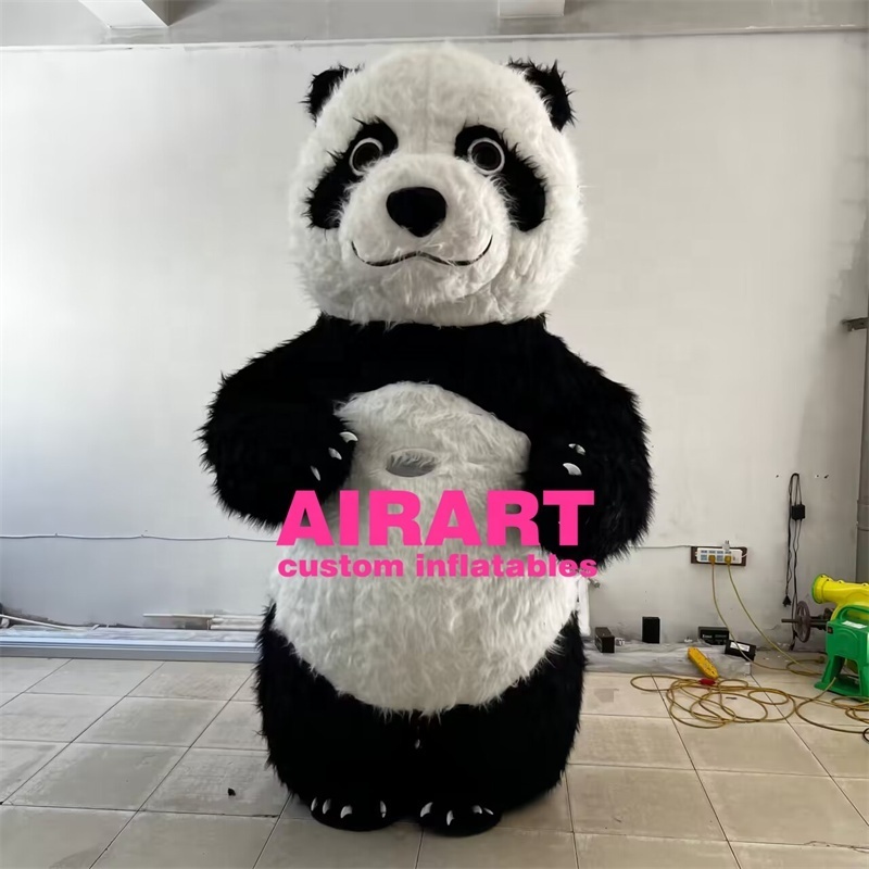 Cute plush material inflatable panda costume, activity parade inflatable panda mascot suit for sale