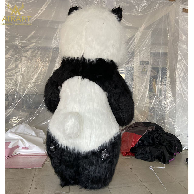 adult size long fur inflatable panda costume mascot for sale