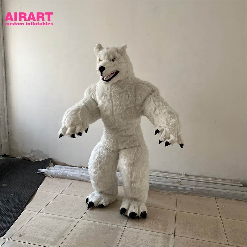 White inflatable plush animal costume, inflatable Wolf costume for advertising