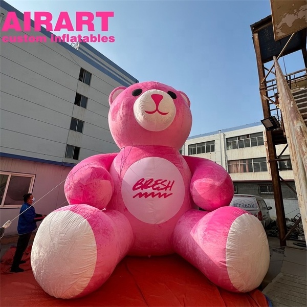 Popular pink inflatable plush bear, cute inflatable Christmas bear for advertising Windows