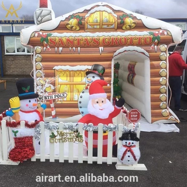 13ft New Merry Xmas Inflatable Santa's Grotto House Inflatable Balloon Customized Colorful LED with Remote Control 110V/220V CE