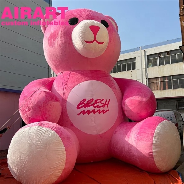 Popular pink inflatable plush bear, cute inflatable Christmas bear for advertising Windows