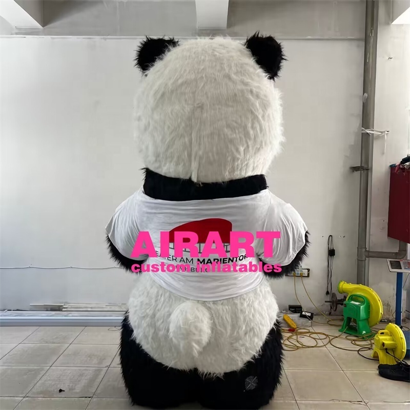 Cute plush material inflatable panda costume, activity parade inflatable panda mascot suit for sale