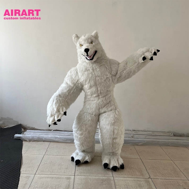 White inflatable plush animal costume, inflatable Wolf costume for advertising