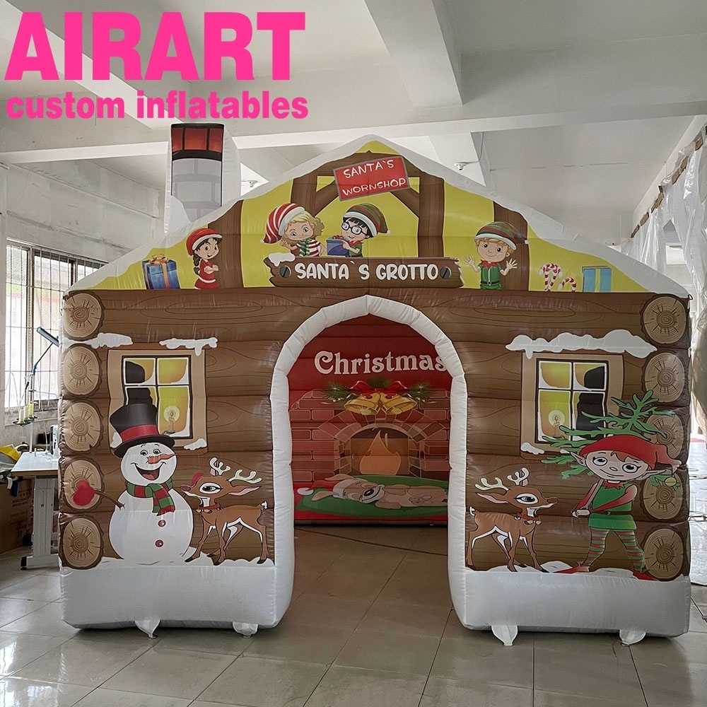 Factory made inflatable santa house,2021 Christmas event inflatable log cabin