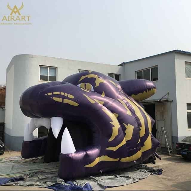 portable inflatable Cheetah tunnel,blow up Leopard face tunnel,inflatable cat mouth entrance archway