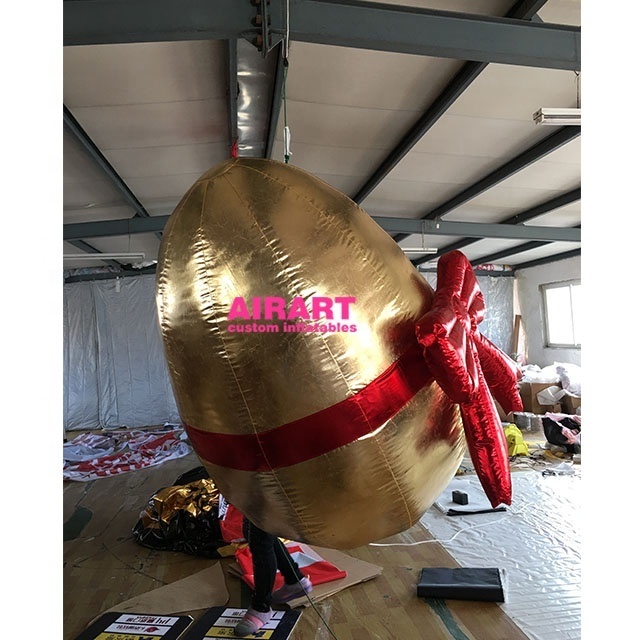 Hanging Use Easter Decorations Inflatable Gold Egg With Red Bow For Holiday Party Supplies