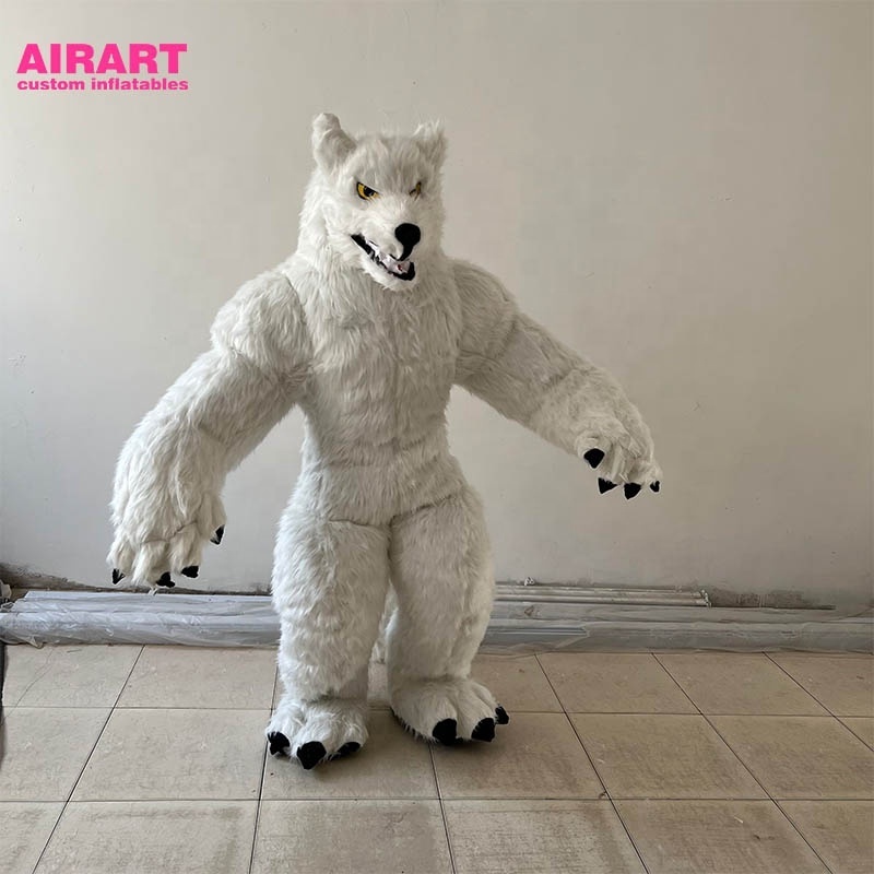 White inflatable plush animal costume, inflatable Wolf costume for advertising