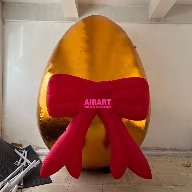 Hanging Use Easter Decorations Inflatable Gold Egg With Red Bow For Holiday Party Supplies