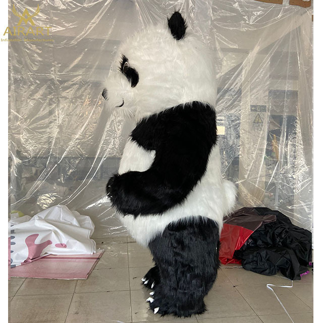 adult size long fur inflatable panda costume mascot for sale