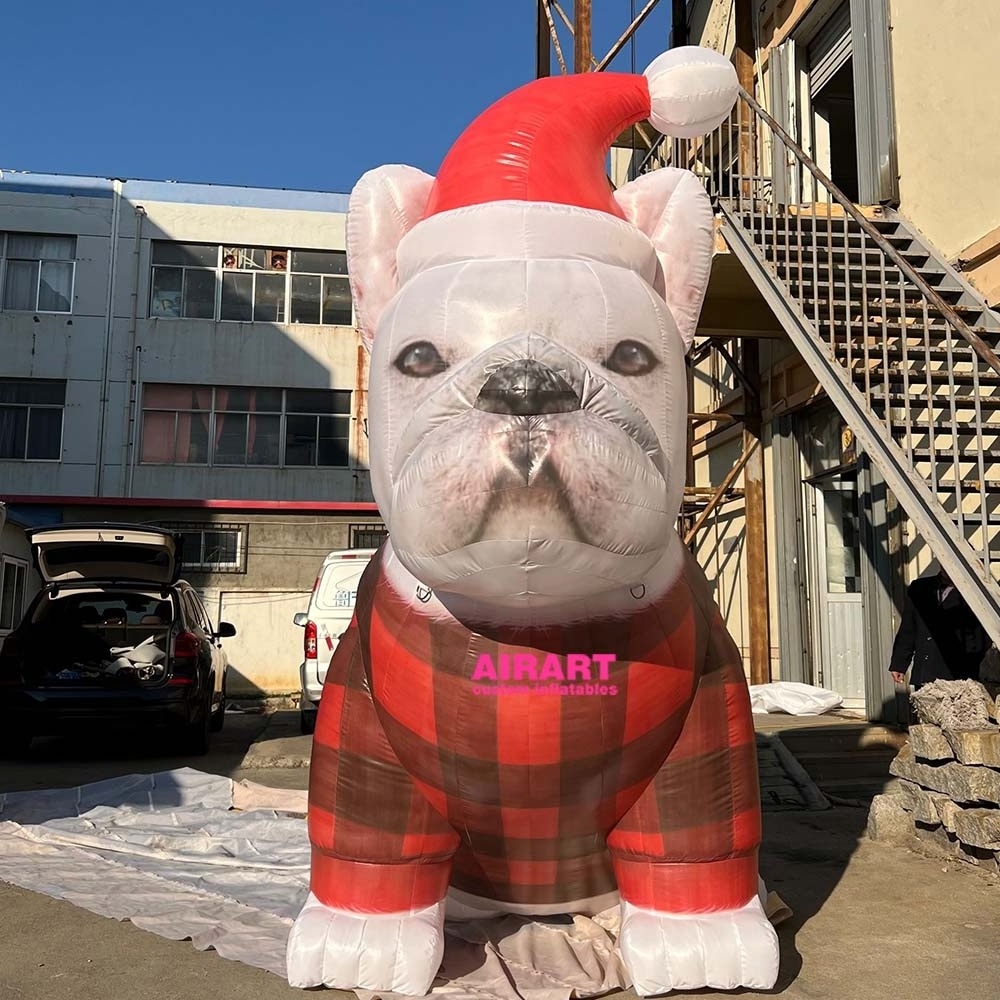 Pet Custom Air Mold Modeling 420D Oxford Cloth Inflatable Santa Dog For Christmas Festival Yard Decoration