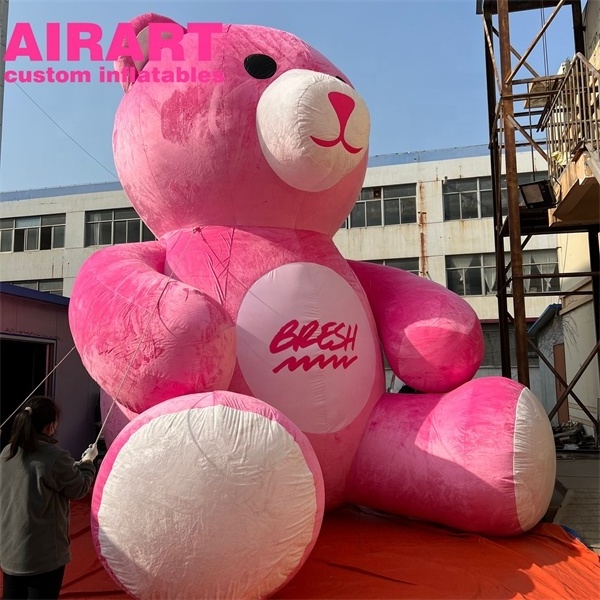 Popular pink inflatable plush bear, cute inflatable Christmas bear for advertising Windows