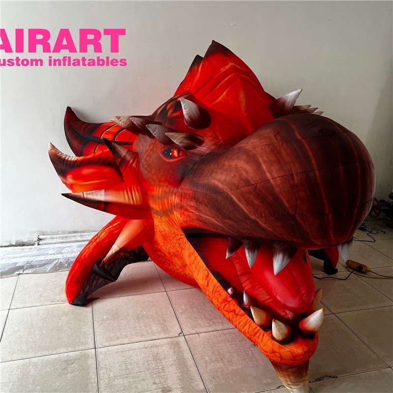 party decoration realistic inflatable dragon head, red inflatable dragons head