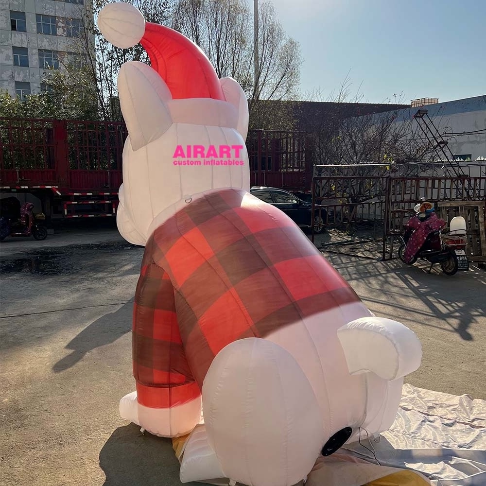 Pet Custom Air Mold Modeling 420D Oxford Cloth Inflatable Santa Dog For Christmas Festival Yard Decoration