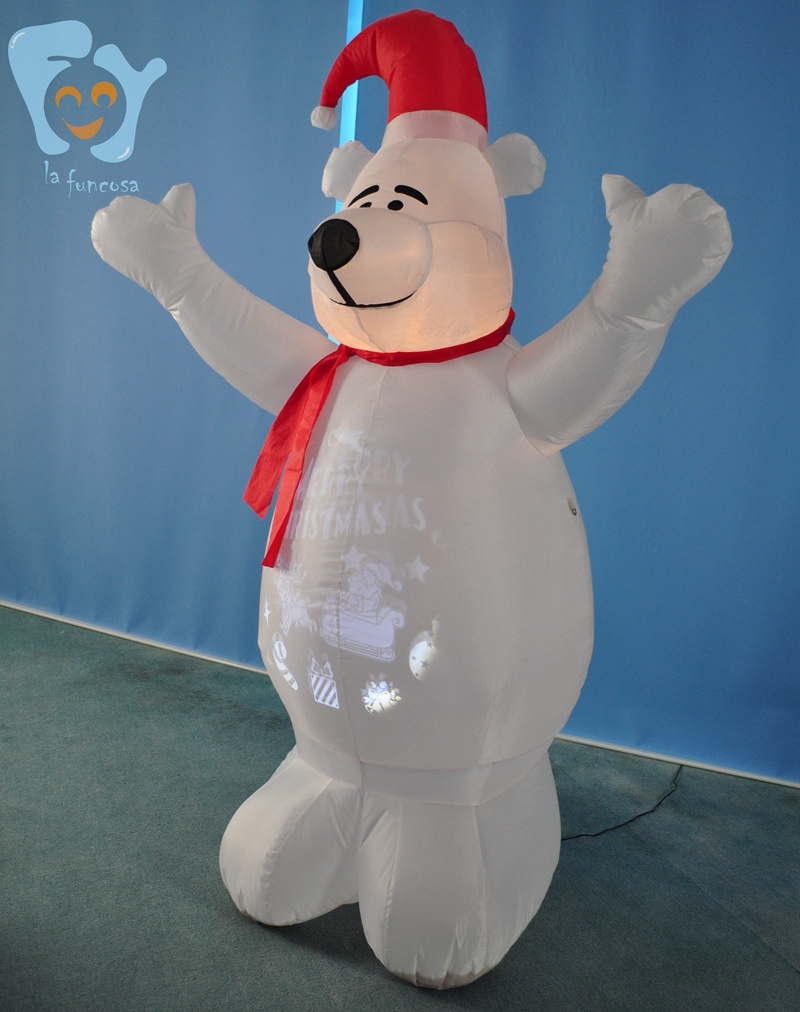 6ft 1.8m Lighted UP 3D Led Outdoor Yard Lawn Lows Inflatable Christmas Polar Bear Decoration with Photo Projector