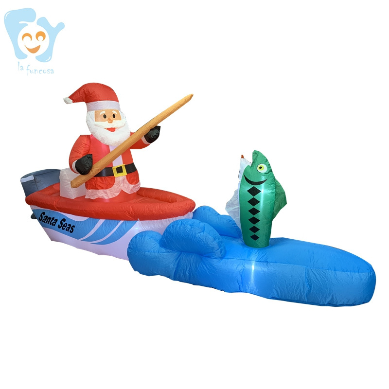 1.8m Lighted Yard Lawn  Small Inflatable Skiing Surfing Fishing Santa Claus