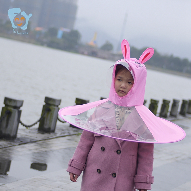 S/M Toddler Kids Rabbit Raincoat Yellow Duck Rabbit UFO Umbrella