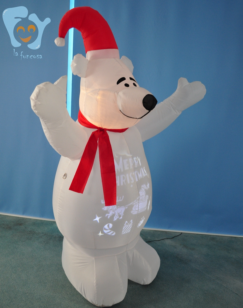 6ft 1.8m Lighted UP 3D Led Outdoor Yard Lawn Lows Inflatable Christmas Polar Bear Decoration with Photo Projector