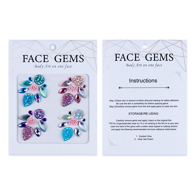 GP Holographic Rhinestone Face Gem Stick on Crystal Face Jewel Stickers Mermaid Face Jewels for Rave Carnival Festival Party