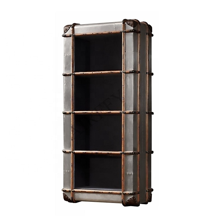 Retro Canvas Aluminum Classic Display Standing Storage Bookshelf for Living Room Bedroom Office Antique Aluminum Bookcase