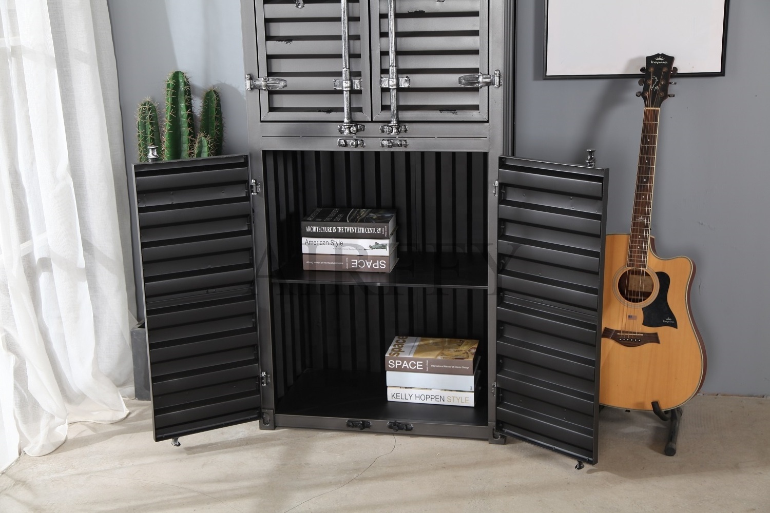 Industrial style container shaped metal locker cabinet for living room home office