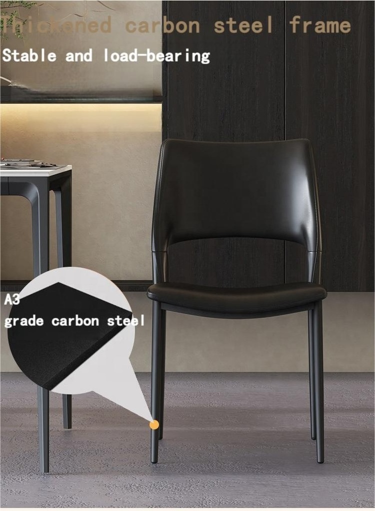 Italian Minimalist Backrest Chairs Modern  Genuine Artificial Leather Chair Upholstered Dining Room Furniture