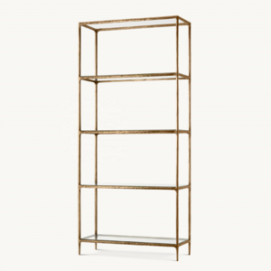 AIFFFY OEM/ODM Thaddeus Living Room Storage Display Racks Book Hand Forged Metal Clear Glass Shelf