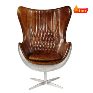 OEM/ODM Retro Leather Egg Cadeira Aluminum Vintage Genuine Leather Aviator Egg Chair Aviator Chair Aviator Design Leather Chair